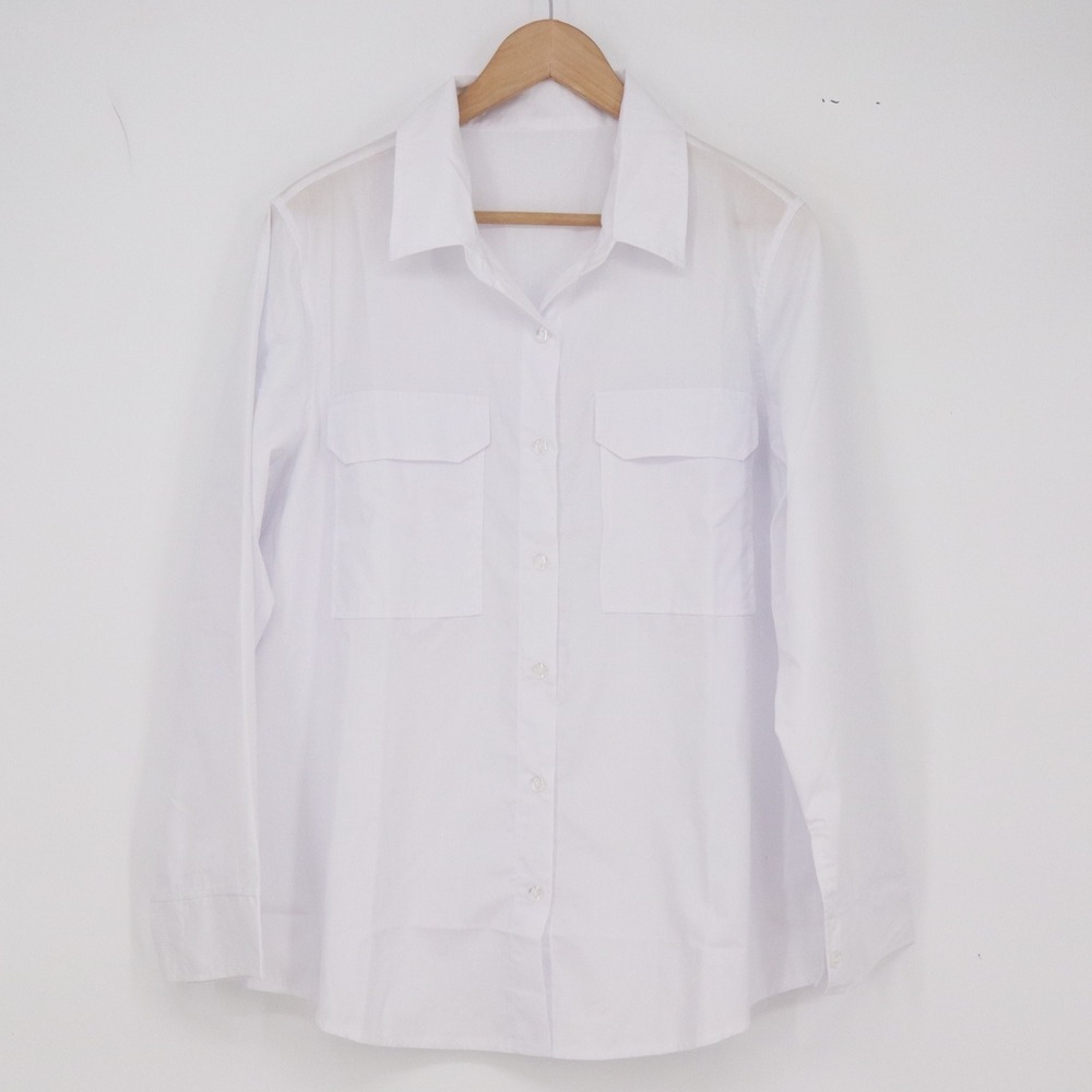 Unbranded Shirt Women L Utility White Button-Down Long Sleeve Pockets Excellent